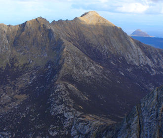 Looking along The Saddle to North Goatfell and Goatfell