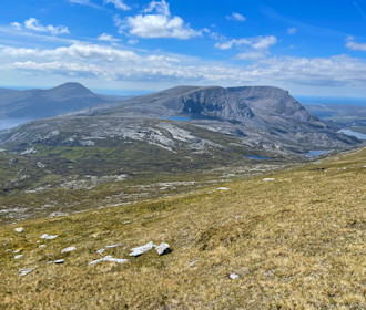 Descending Meall Horn, Arkle and Ben Stack ahead