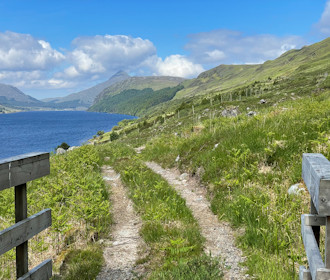 On the track above Loch More, Ben Stack ahead